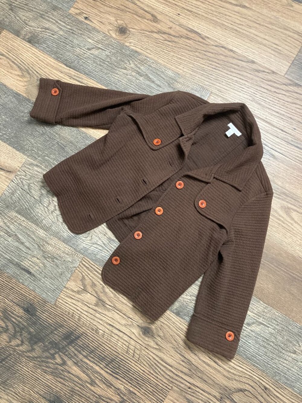 Charter Club Petite Women's P/S Brown Ribbed Knit Button Front Jacket Shacket